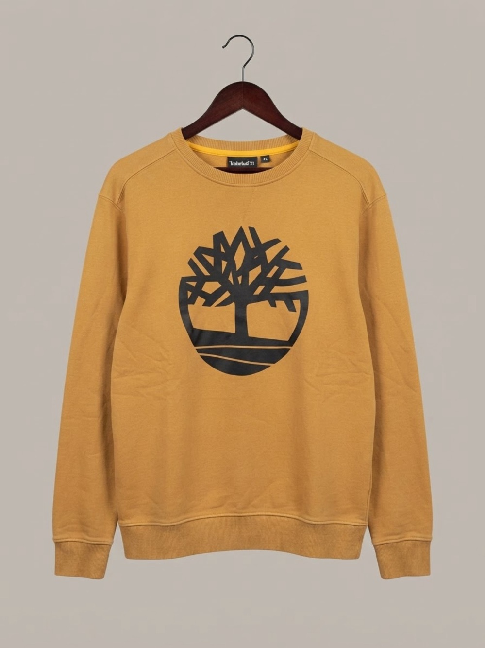 Timberland Men's Golden Mustard Crewneck Sweatshirt with Black Tree Logo